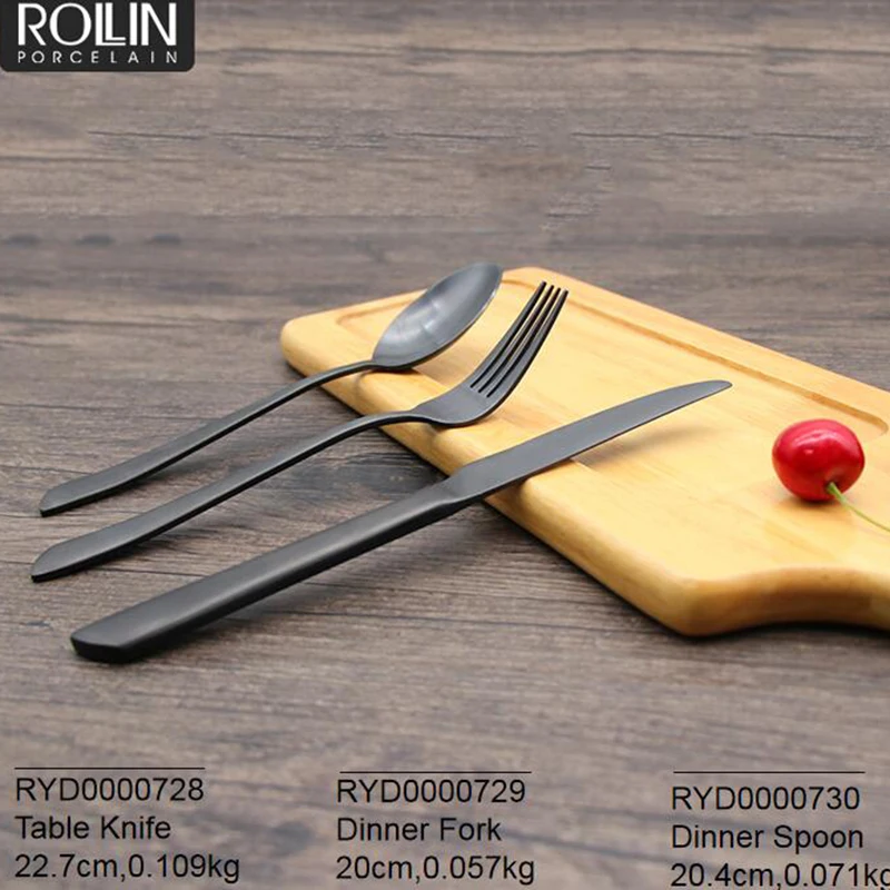 Matt Black Cutlery Set Mental Tableware Set Fork Spoon Knife Matt Black Flatware cutlery set stainless