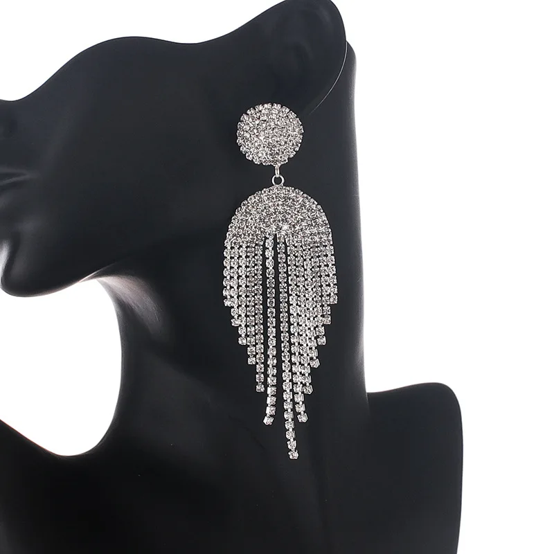 New Product 2022 Popular Jewelry Pendant Exaggerated U Shape Long Rhinestone Korean Tassel Earrings Silver For Women 2022