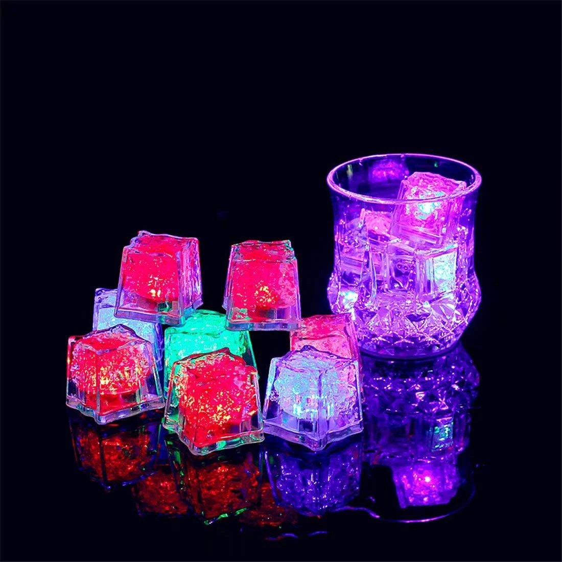 Waterproof Led Ice Cube, 24 Pack Multi Color Flashing Glow in The Dark LED Light Up Ice Cube for Bar Club Drinking Party Wine