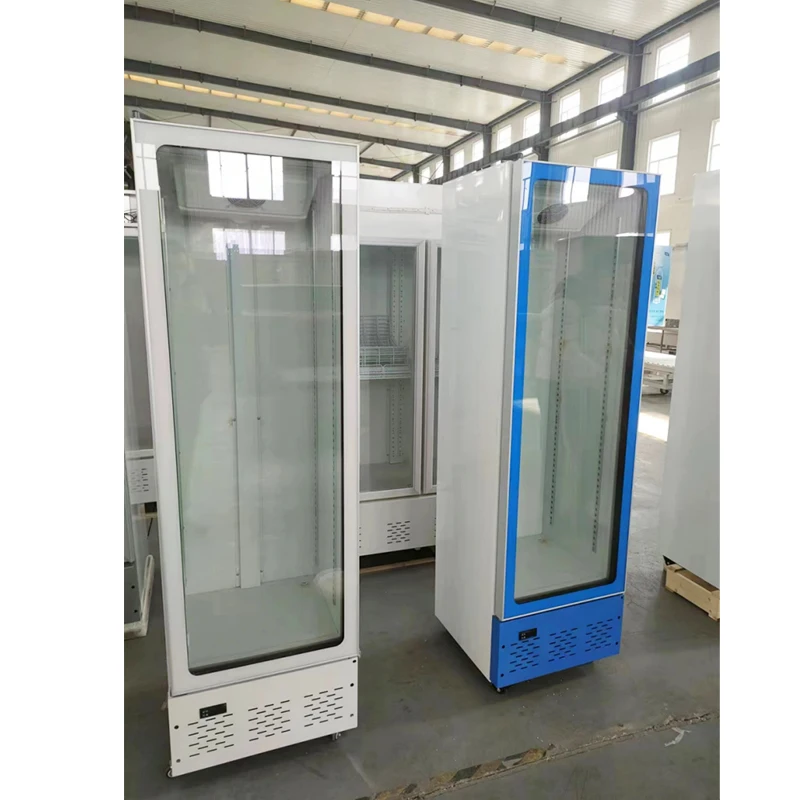 Supermarket Upright Freezer Single Glass Door Drinks Vertical Display Refrigerator LED Light 220V Cooler