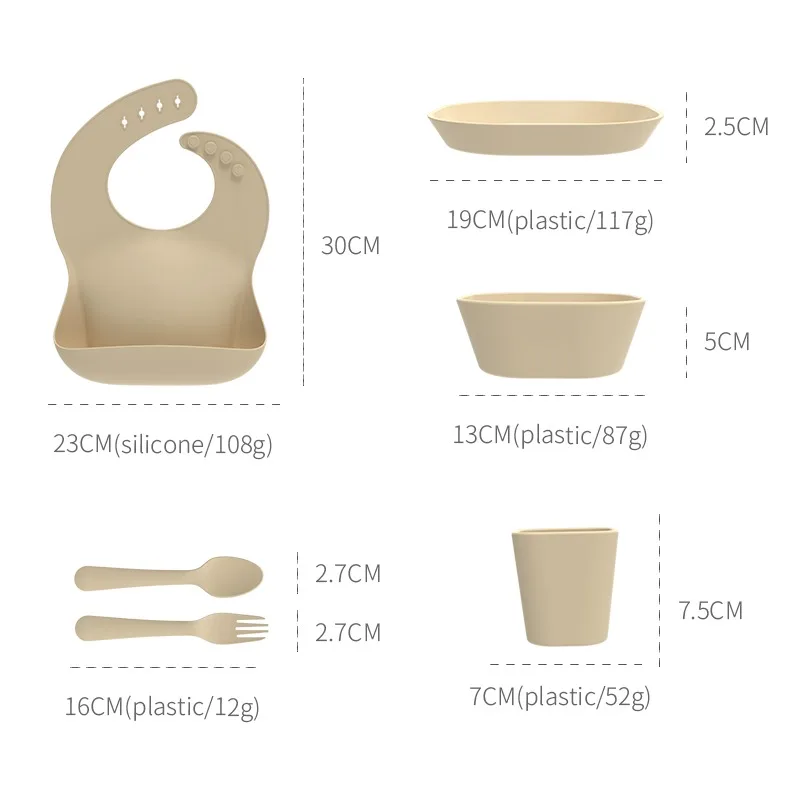 Wholesale BPA Free Eco-friendly Colorful Tableware Kids Dining Baby Feeding Bib Food Grade Plastic PP  Plate Bowl Cup Set