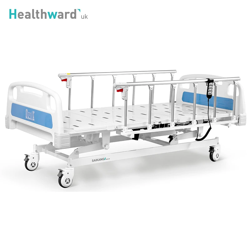A6k Healthward Stainless Steel Adjustable Patient Clinic Medical Bed Price 3 Function Electric ICU Hospital Bed with Wheels