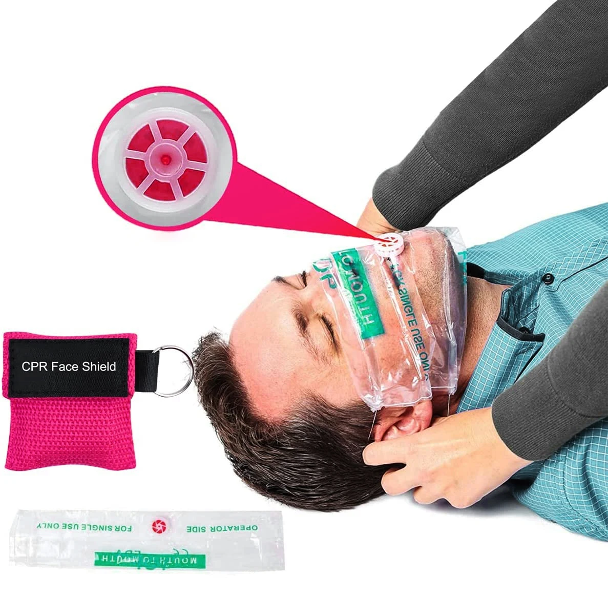MDR CE certificate disposable cpr mask face shield one-way valve  cpr mask key ring with instruction cpr first aid mask