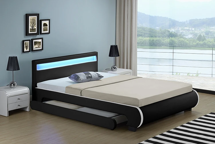 Willsoon Modern European Style King Size Storage Bed 2-Drawer PU Leather with LED Frame Soft and Durable for Home