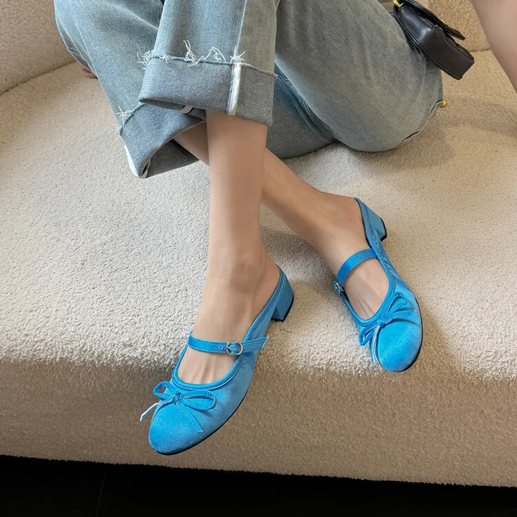 XINZI RAIN Logo Custom Ladies Ballerina Clog Sandal Cute Round Toe Silk Satin 4.5cm Block Heel Women Ballet Mule Shoes