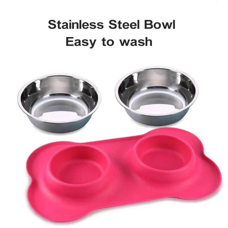 Dog Bowls Stainless Steel Dog Bowl with No Spill Non-Skid Silicone Mat