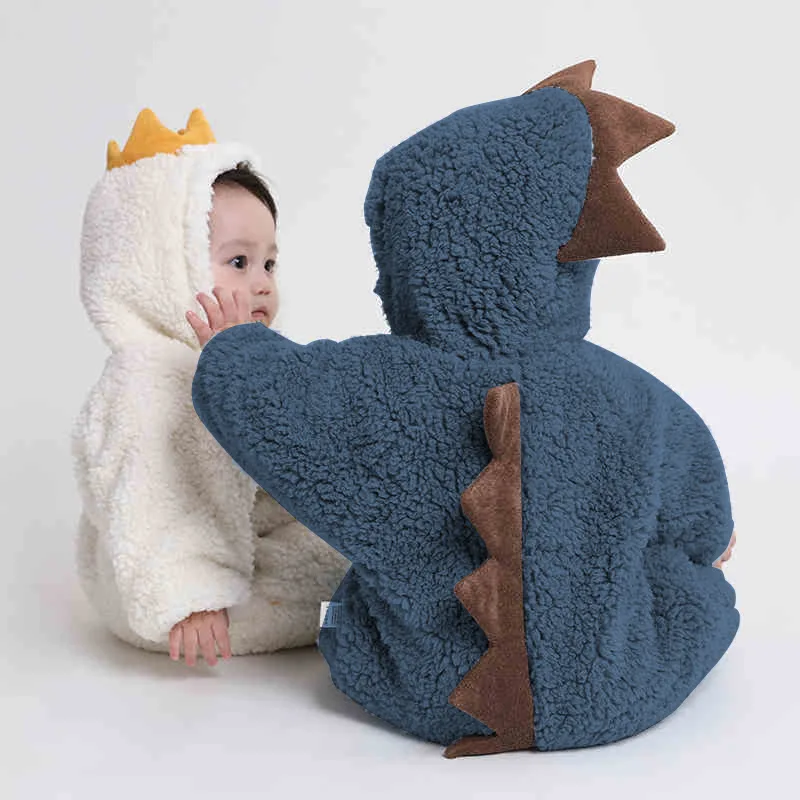 
Baby Romper Fall Winter Warm Coral Fleece Zipper Newborns Clothing Dinosaur Hooded Infant Girls Boys Jumpsuits 
