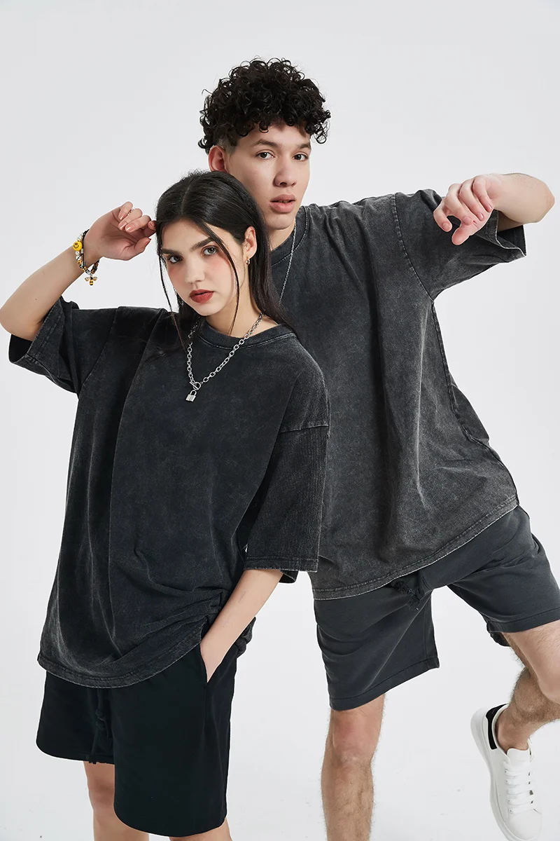 Manufacturers Custom Mens 100% Cotton Acid Washed Tshirt Over Sized Drop Shoulder Heavy Weight 250Gsm Stone Wash t Shirt Men
