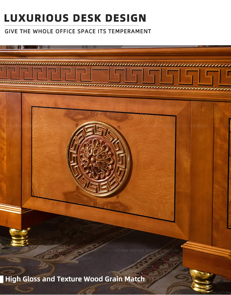 Unique carving premium office furniture luxury boss writing desk