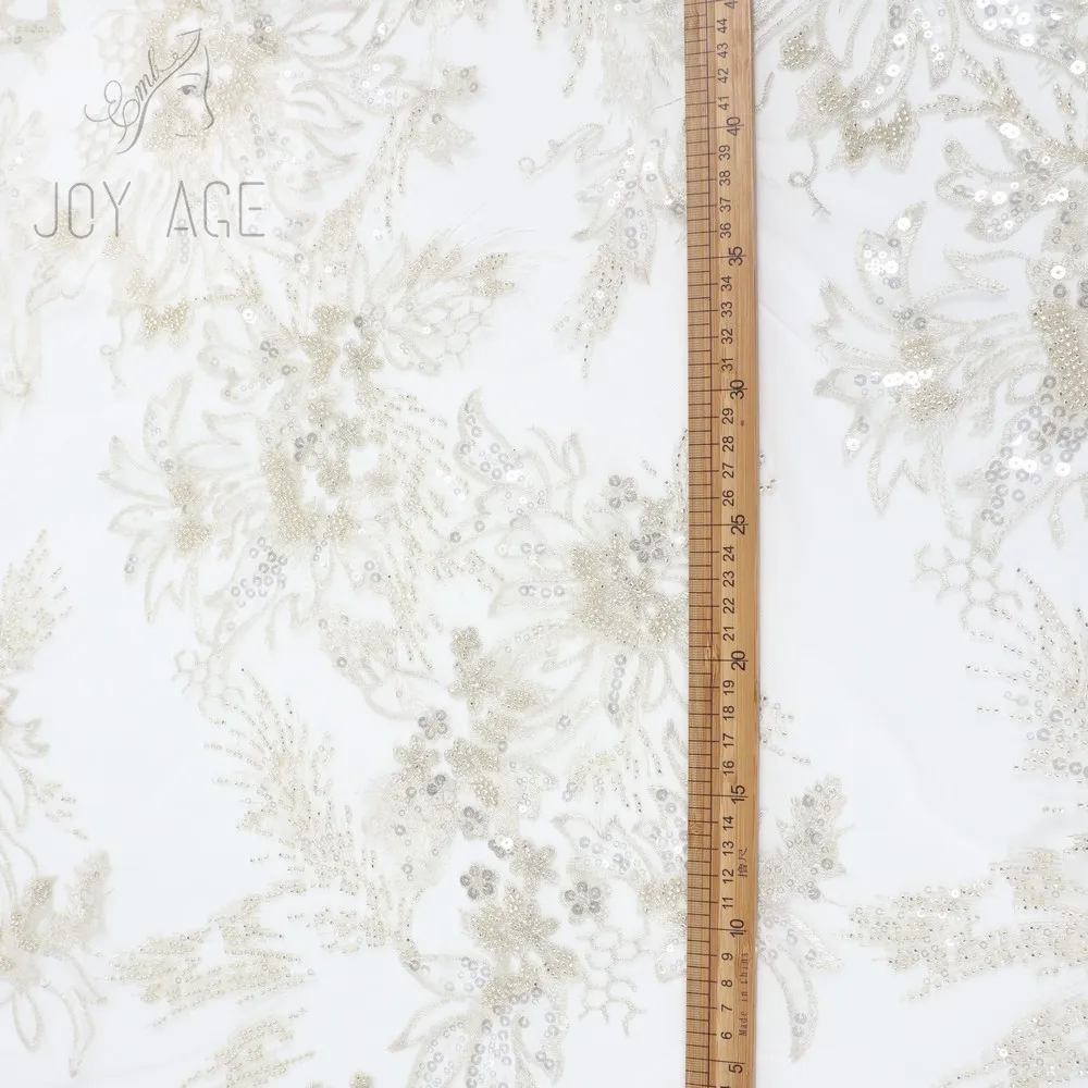 Office White 3d Flowers Tulle Heavy Sequined And Pearl Beaded Embroidery Border Laces Fabrics For Bridal Gown Clothing