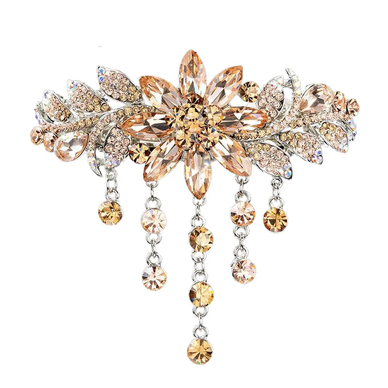 New Style Hair Clips Large Spring Clip Rhinestone Flower Headpiece Hair Clips Flower Gemstone Hair Accessories