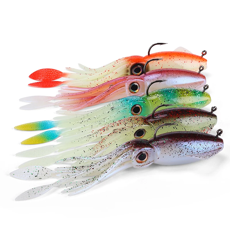 WEIHE 20cm 130g 5colors artificial soft squid fishing bait hooked octopus soft fishing lure with UV luminous lead hook