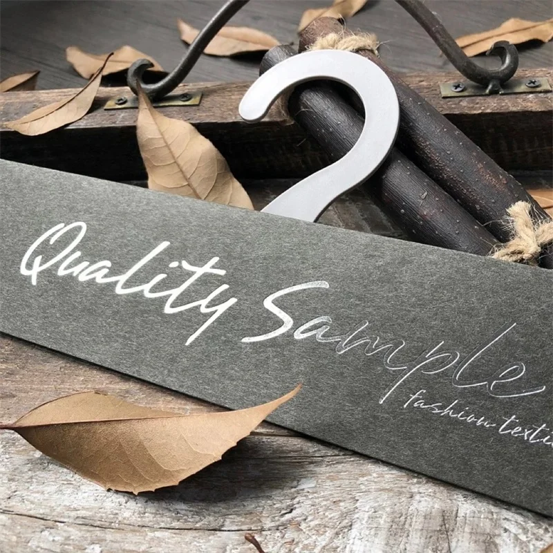 Customized Textile Sample Display Hanger Coated Cardboard Label Hot Stamping Screen Printing Featuring Art Paper Plastic Hook