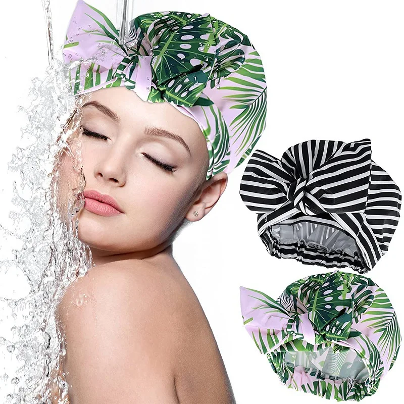 custom women luxury hot sale elastic adjustable size waterproof bow shower cap and environmentally friendly material