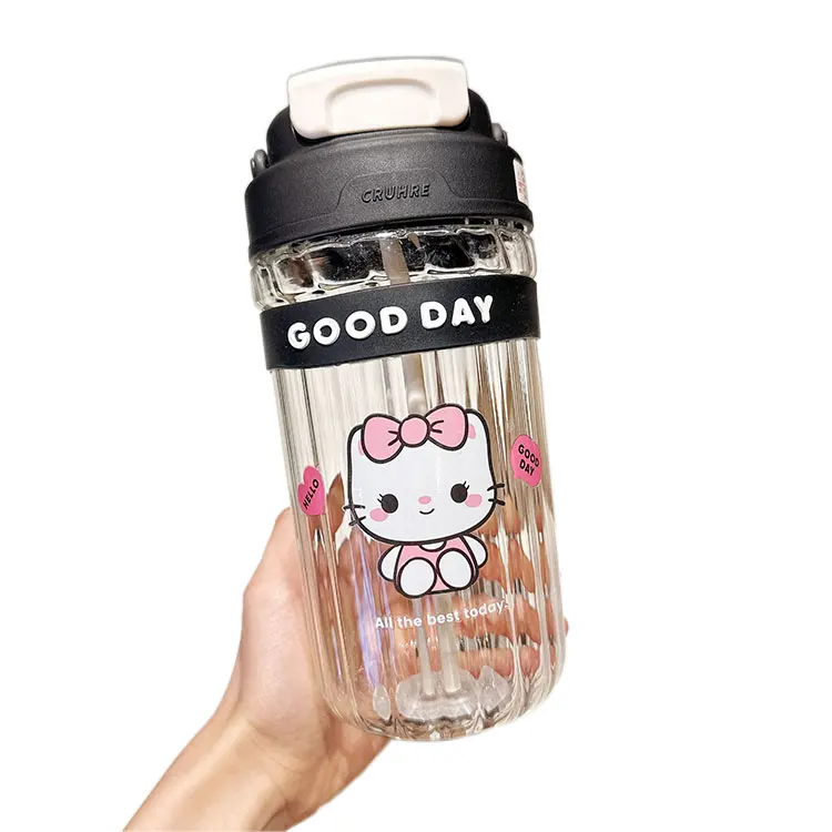 BoTu 450/750ml Kawaii Cartoon Glasses Cup With Straw kulomi Coffee Mug Cup Summer Portable Bottle For Student Factory Wholesale
