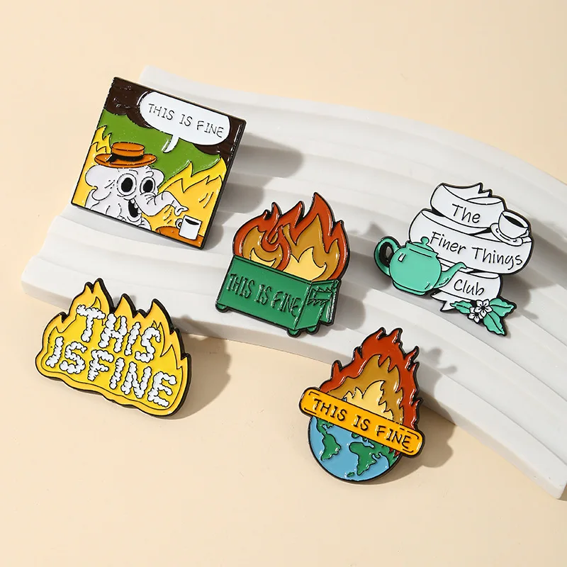 Wowei Unique Anime Cartoon Creative Love the Earth Letter This Is Fine Dog Metal Enamel Pin For Gift