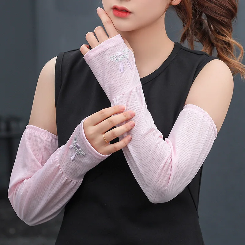 Outdoor Activities Cool ice silk UV Sun Protection rabbit Embroidery Hand Cover Support Women Arm Sleeves Running