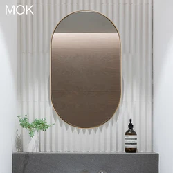 MOK Stainless steel Framed Wallmounted Brushed Copper Metal Oval Mirror