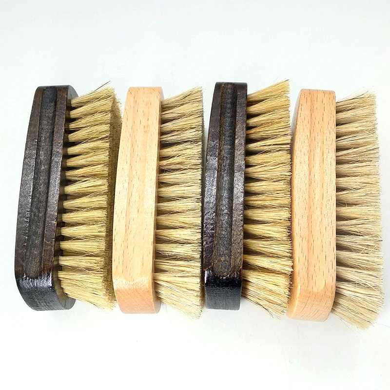 Private Label Soft Bristles Horsehair Wood Handle Comfortable Grip Shoe Shine Brush Car Interior Cleaning Brush Polishing Tool