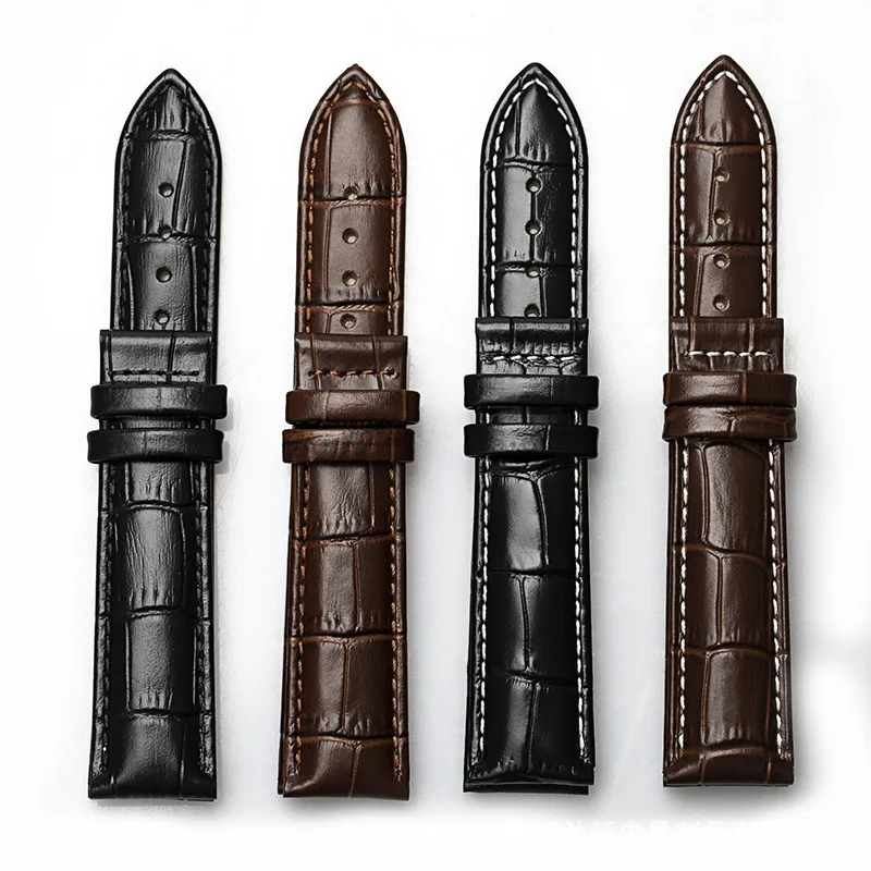 Genuine Leather Watch Band 10 12 13 14 15 16 17 18 19 20 21 22 24 Slub Grain Crocodile Pattern Calfskin Waterproof Leather Strap