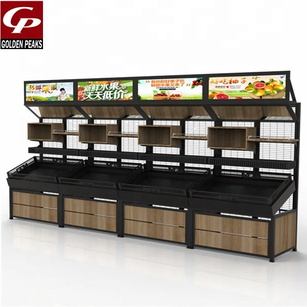 Wall Unit Single-sided Vegetable Rack With Mirror Supermarket Display Stand 01