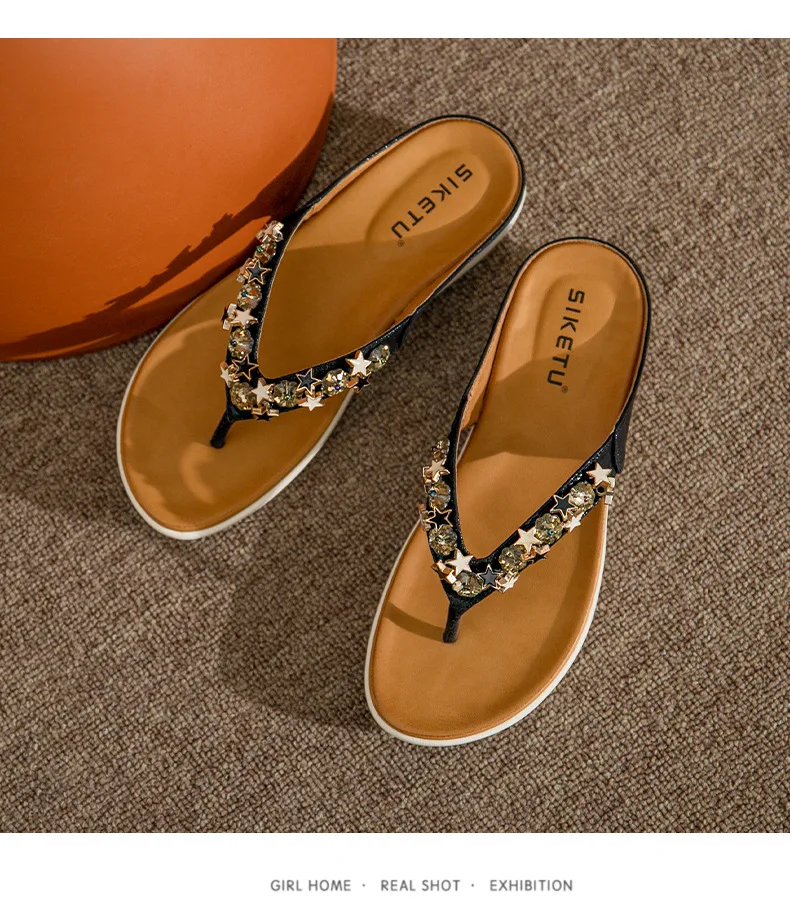 new bead flip flops slippers Beaded Rhinestone summer women shoes flat flip flops Bohemia style ladies sandals beach slippers