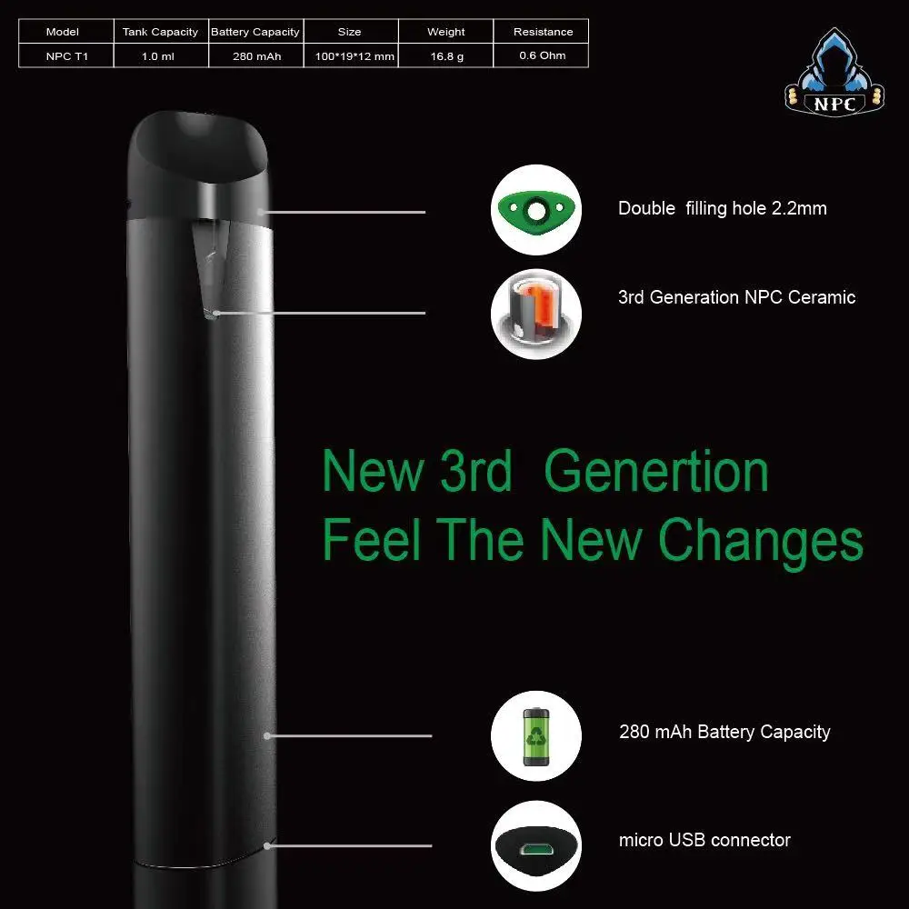 Top selling e-cigar 1ML empty vape pen with charging port rechargeable electronic cigarette