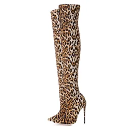 Over the Knee Ladies Boots Sexy High Heels Fetish Tube SM Queen Gladiator Leopard Print Women Long Boots