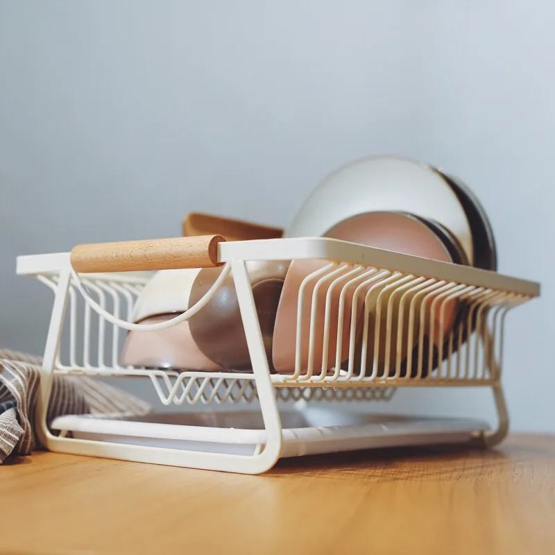 Metal Iron Wire Kitchen Ware Storage Bowl Plate Draining Hanging Holder Dish Drying Rack with Drainer Drip Tray Drainboard