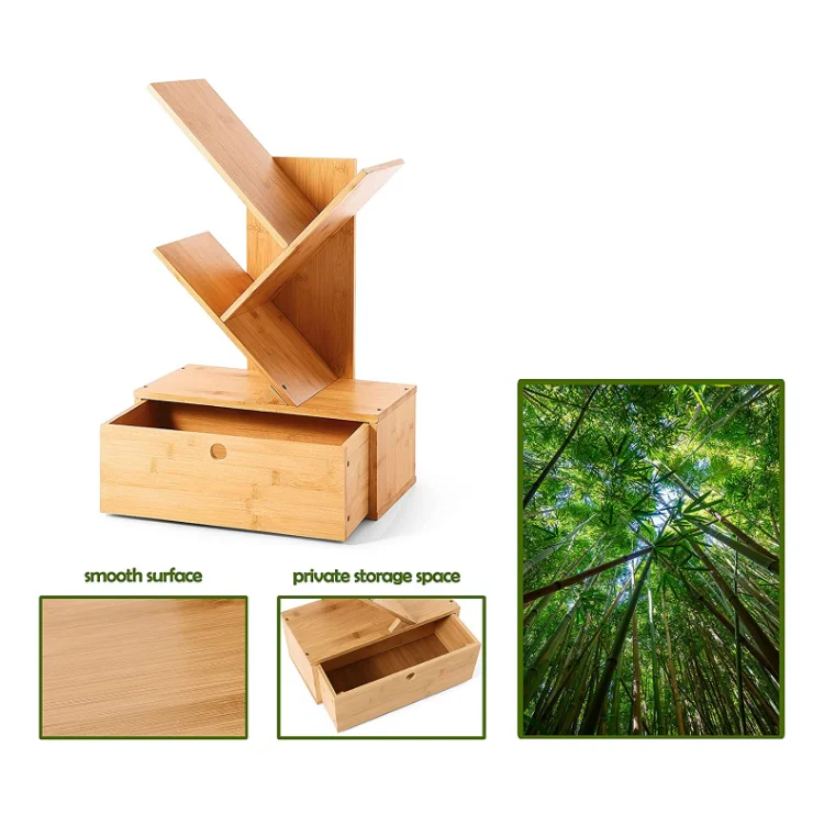 QUAWE Wholesale Bamboo Magazine Display Racks Bookcases and Bookshelves Library Desktop Wooden Book Shelf