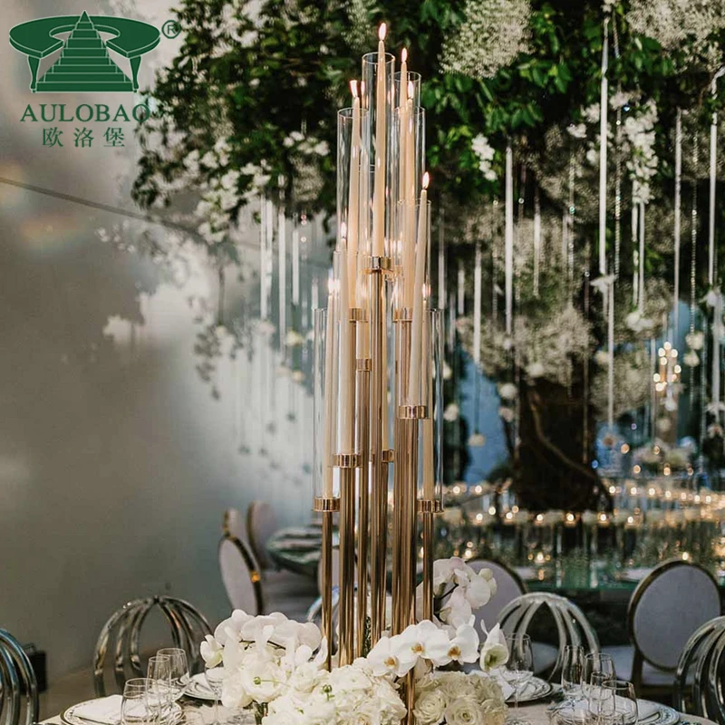 Wedding Table Centerpiece Gold Candlestick Candelabra Wedding Tall Centerpieces Chandelier Stainless Steel Golden Candle Holder