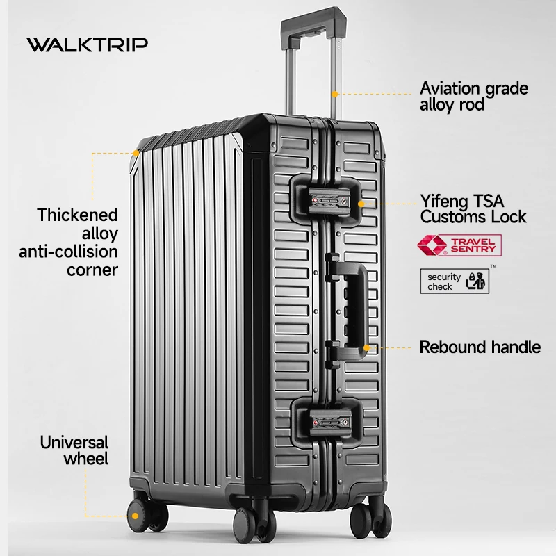 Walktrip All Aluminum Hot Selling Magnesium Alloy Luggage Large Capacity Aluminum Frame Pure Metal Suitcases Luggage,Silver