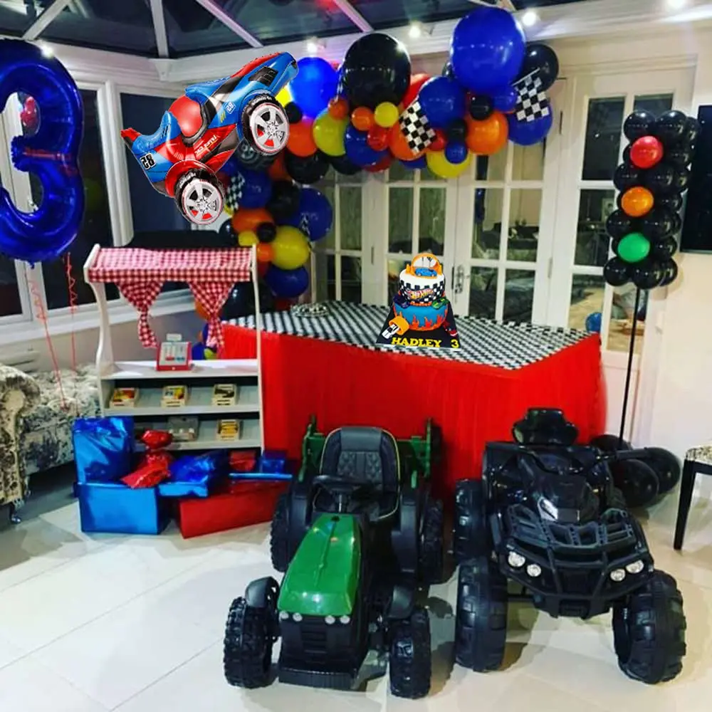 121 Pcs Racing Car Balloons Arch Garland Kit Decorations, Race Car Foil Balloons Checker Flag for Monster Truck Party