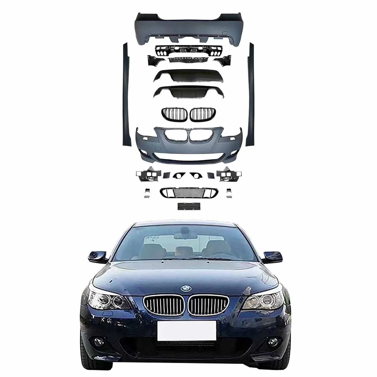 Auto Spare Parts Car Bumper With Grill Side Skirts Fog Lamp With Cover M-Tech MT Style Bodykit For BMW 5 Series E60