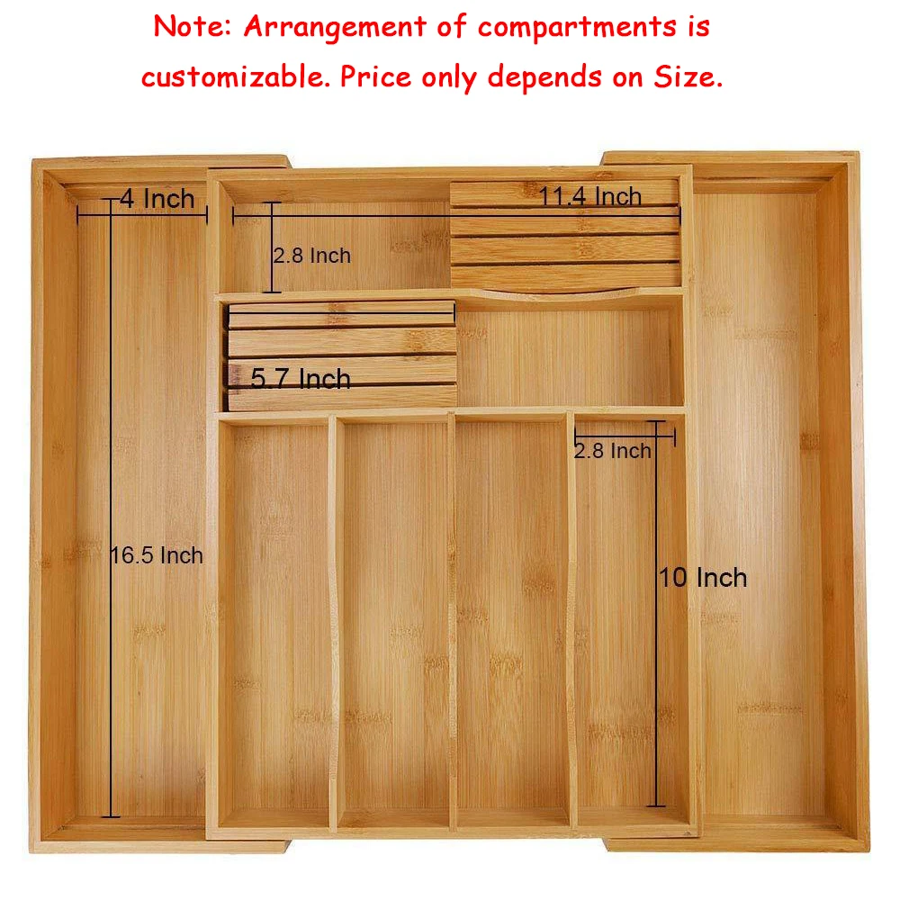 Лидер продаж Amazon, бамбуковый выдвижной ящик-поднос, органайзер и кухонный Регулируемый органайзер для столовых приборов, поднос для посуды, ящик