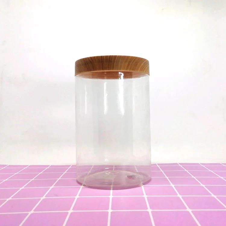 200ml 300ml 500ml 1000ml pet jar clear with bamboo water transfer plastic lid
