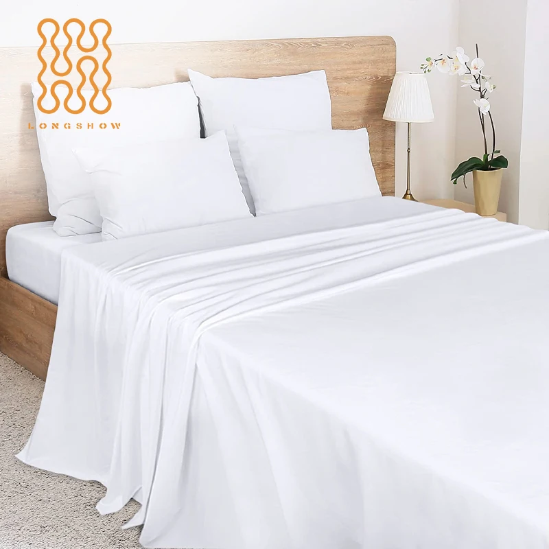 Wholesale custom queen size hotel quality plain dyed  linen bed sheet Ultra soft microfiber multiple use flat sheet