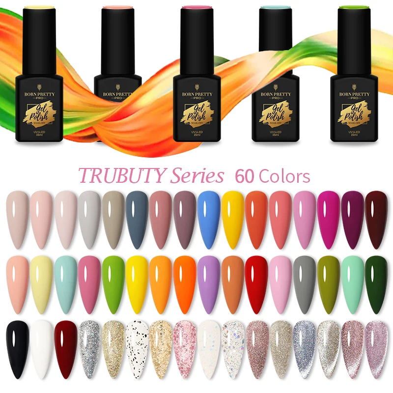 BORN PRETT Private Label 15ml Soak Off Organic Nail Gel Polish Collection 60 Colors Semi Permanent Uv Gel Nails