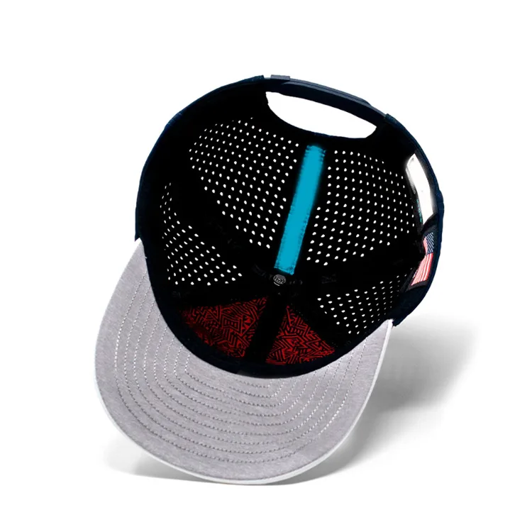 Custom Brim Women Men 6 Panel embroidery Sport Hydro Waterproof Hat Laser Cut Perforated snapback gorras Baseball Cap