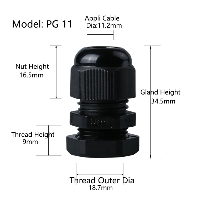 PG11 пластиковый водонепроницаемый разъем IP65 нейлоновый кабельный сальник
