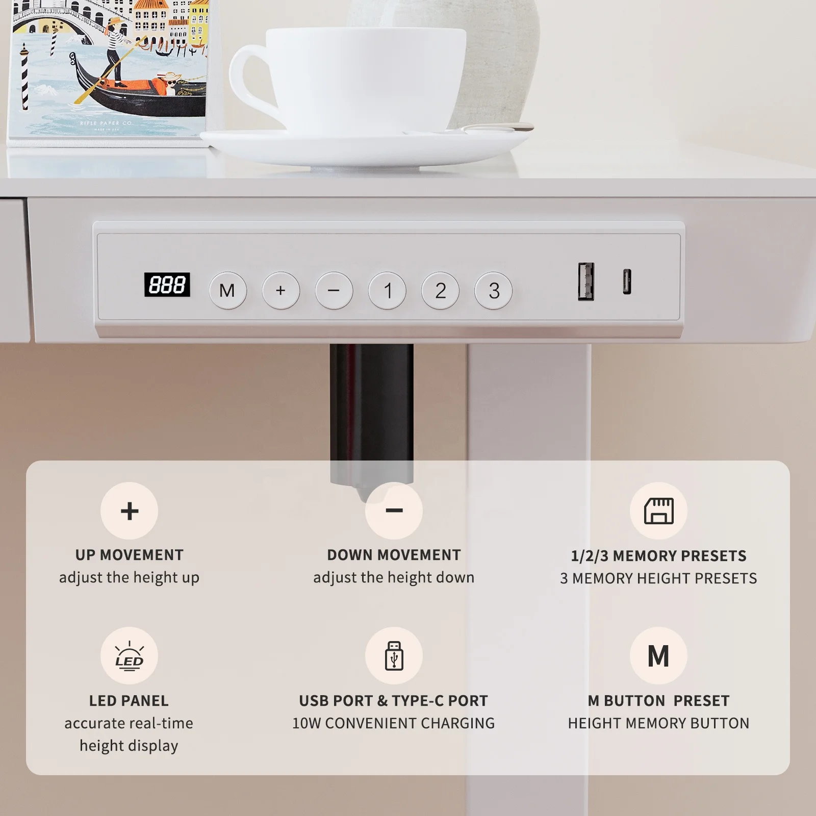 V-mounts Tempered Glass Desktop height adjustable office desk with 3-position pre-settable memory buttons JSD5-01-G4