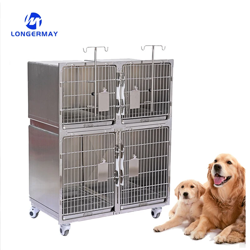 strong stainless steel dog cage cute pet cage high Dog cat veterinary 304 stainless steel cage full round corners for sale