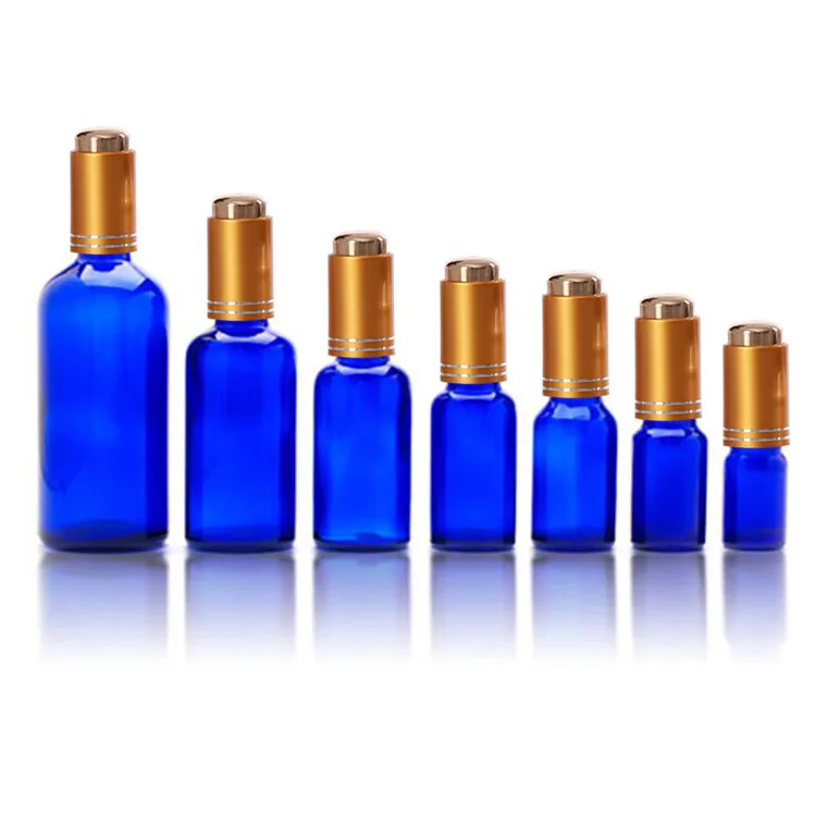 30ml 10ml 100ml green perfume essential oil frosted serum golden push button dropper bottle top gradation with pusher down cap