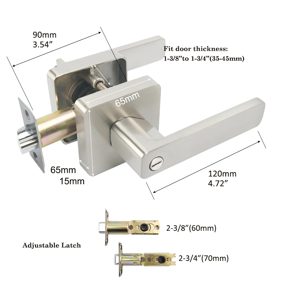 Modern Style Design Shape Door Lock Privacy Lock Bathroom Office Door Lever With Adjustable Latch