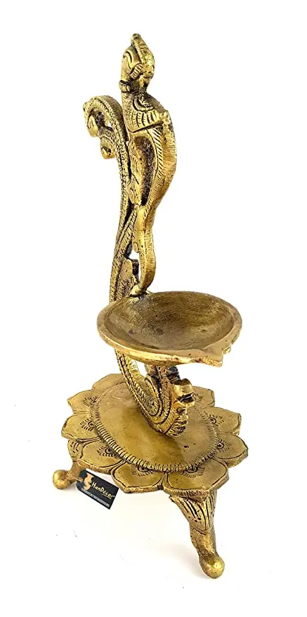 Индийская латунная масляная лампа Akhand Diya для Puja-большой круглый хрустальный Deepak дома и офиса предметы украшения (золотистый 