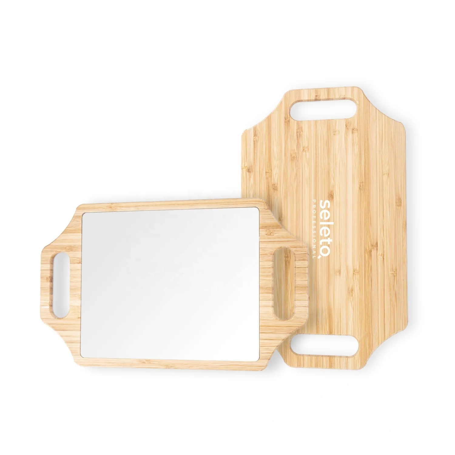 Eco Friendly Bamboo Wood Custom Logo Salon Barber Mirror With Handle For Hairdressing Bamboo Mirror