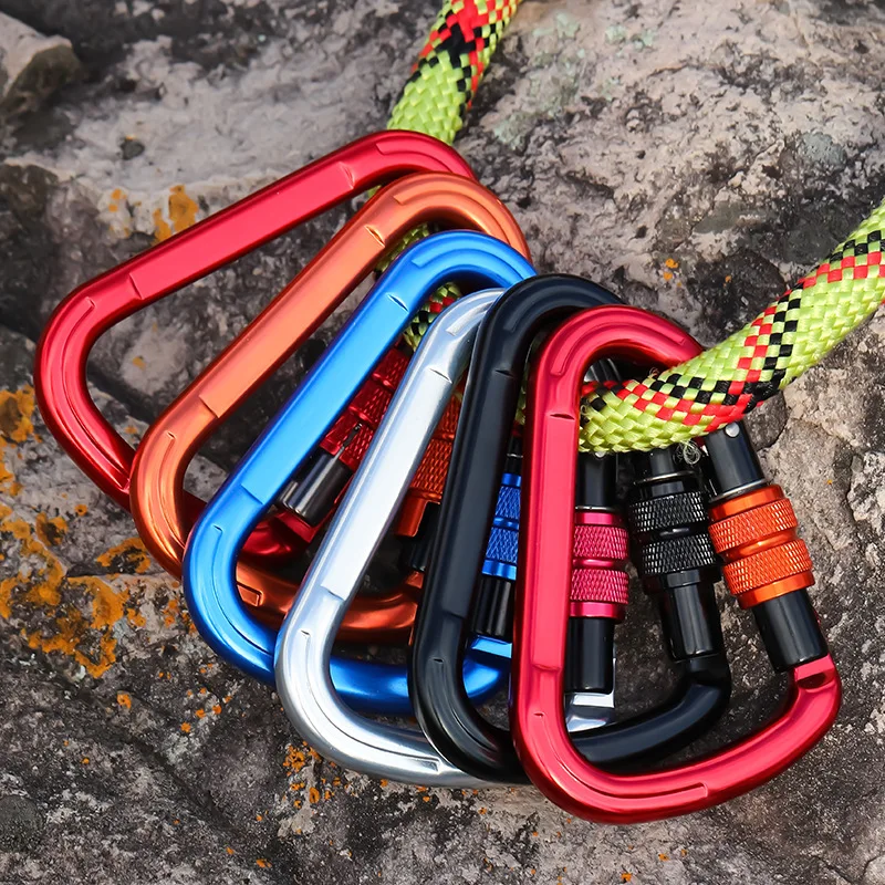 D-type carabiner 25KN high tension safety screw lock large opening outdoor fire climbing main lock
