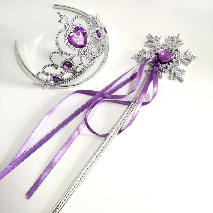 Frozen Birthday Party Supplies 2pcs/set Girls Princess Tiara Crown Magic Wand Kids Crown Rhinestone Tiara
