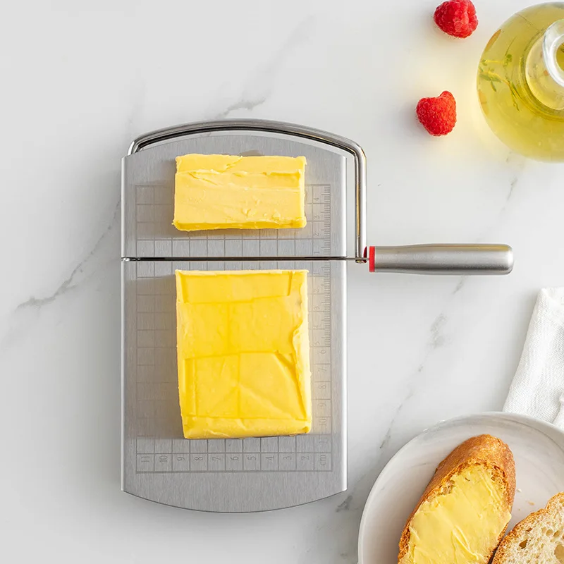 Stainless Steel Cheese Tools Cheese Slicer Wire Cutter Nonslip Scale Measuring Board for Cutting Cake Ham Butter
