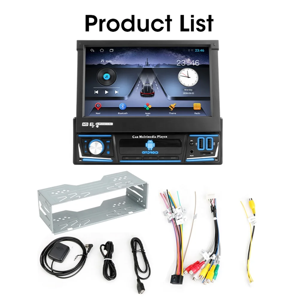 Jmance 7 inch Screen Retractable 1 Din Universal Car Radio 1024*600 Multimedia Playback DSP 48 EQ Player Video Music DVD Player